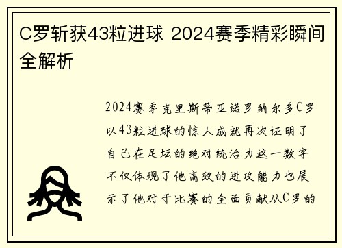 C罗斩获43粒进球 2024赛季精彩瞬间全解析